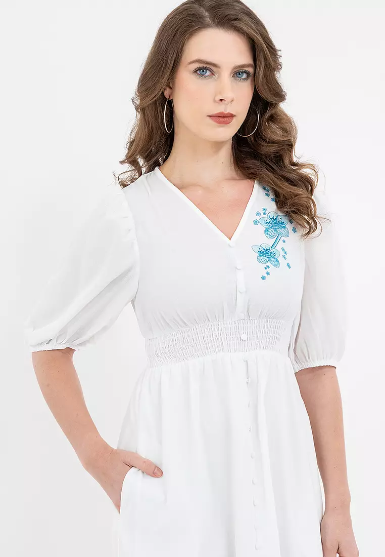 DAKSHA Smocking Waist Filipiniana Dress