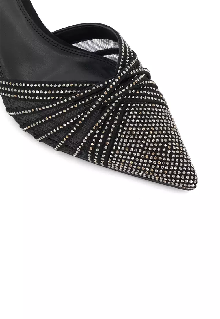 Cloudia Diamante-Mesh Slingback Court Shoes Black