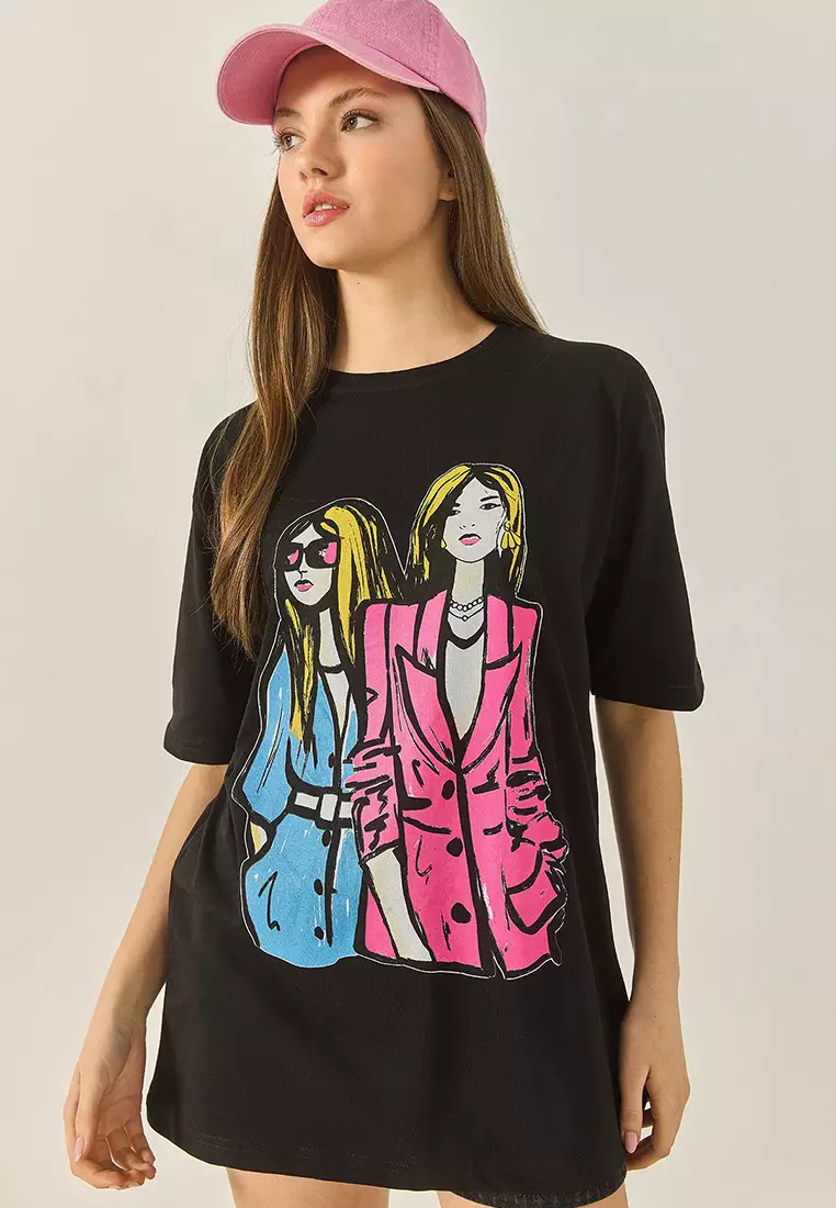 Women's Crew Neck Printed Short Sleeve T-Shirt 5242 60284049