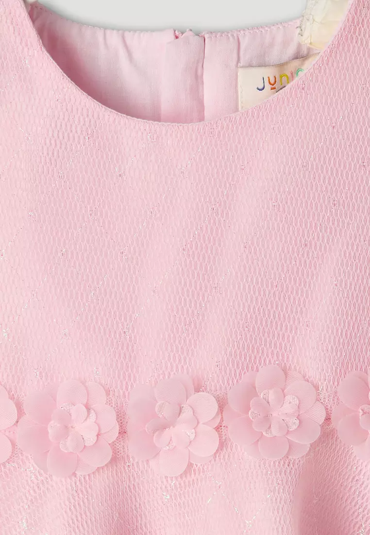 Babyshop Juniors Round Neck Sleeveless A-Line Dress With Floral Applique