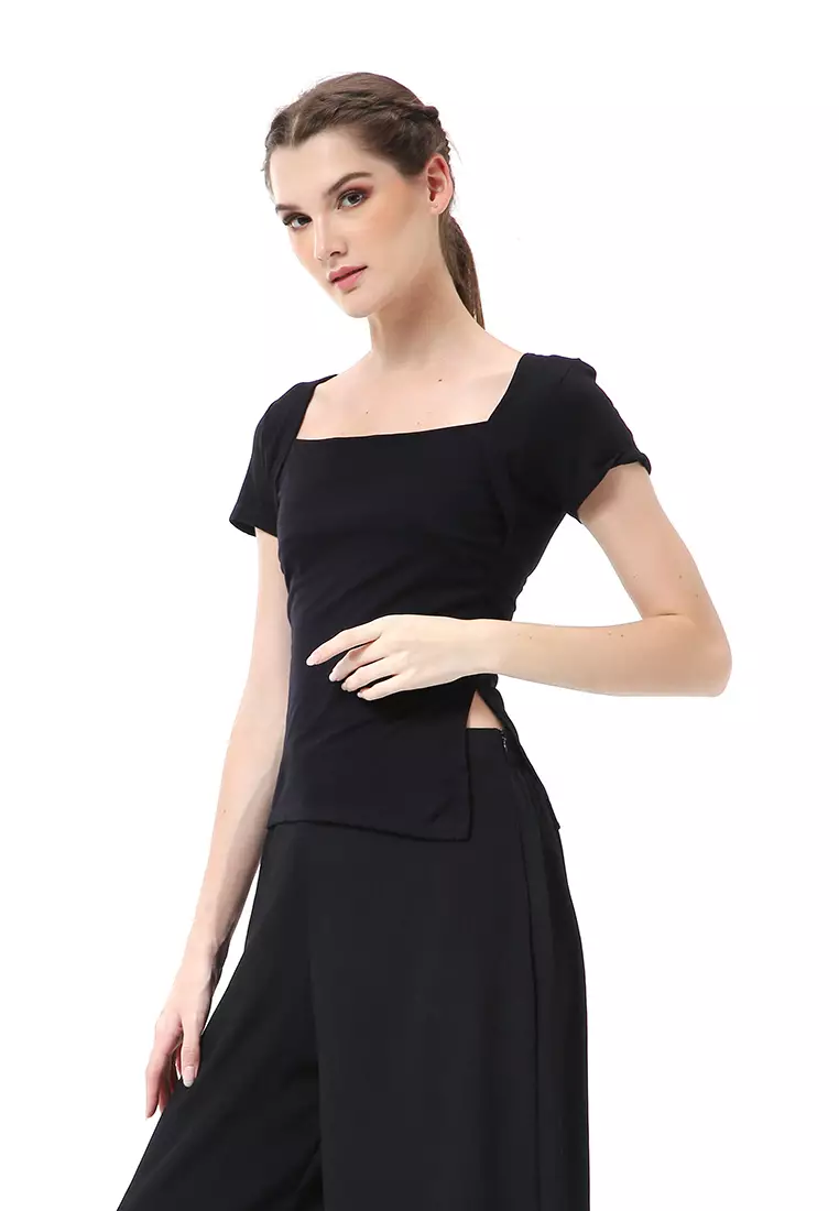 Cerise Atasan Wanita Simple Casual T- Shirt Lengan Pendek Material Rayon Lycra ORIGINAL - Black