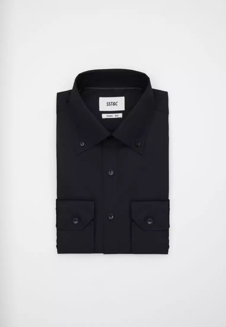 黑色素面標準版長袖襯衫