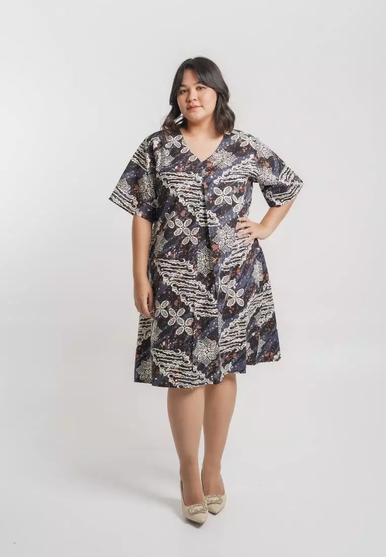 Plus Size Batik Dress Zelia Navy