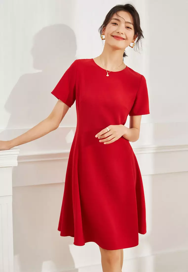 Simple and Elegant Solid Color Short Sleeve Dress CA101934RD