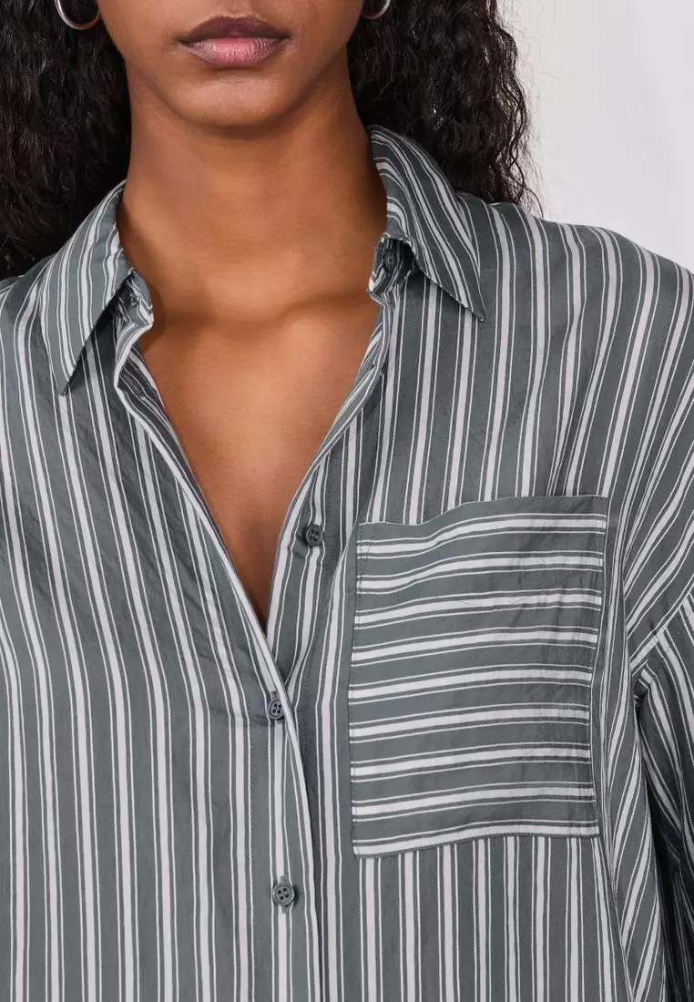 Jacquard Stripe Oversized Long Sleeve Shirt
