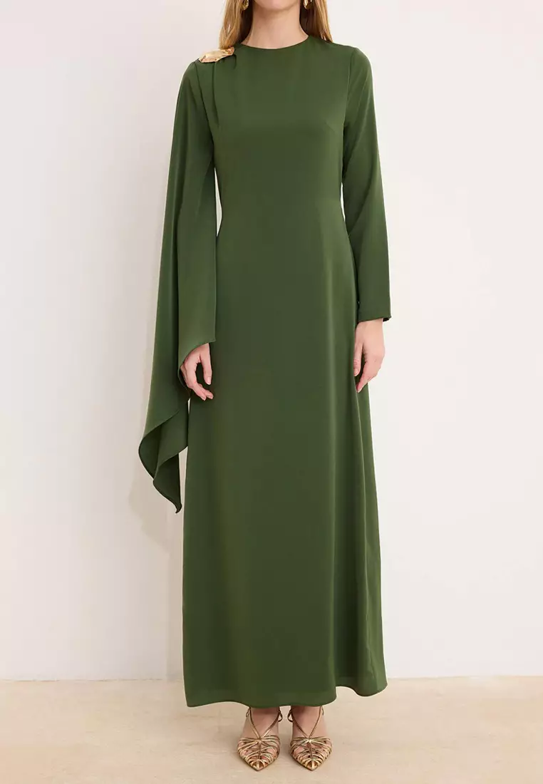 zalora green dress Buy Trendyol Khaki Sleeve Detailed Woven Hijab Evening Tctss26Db00006 2026 Online under50
