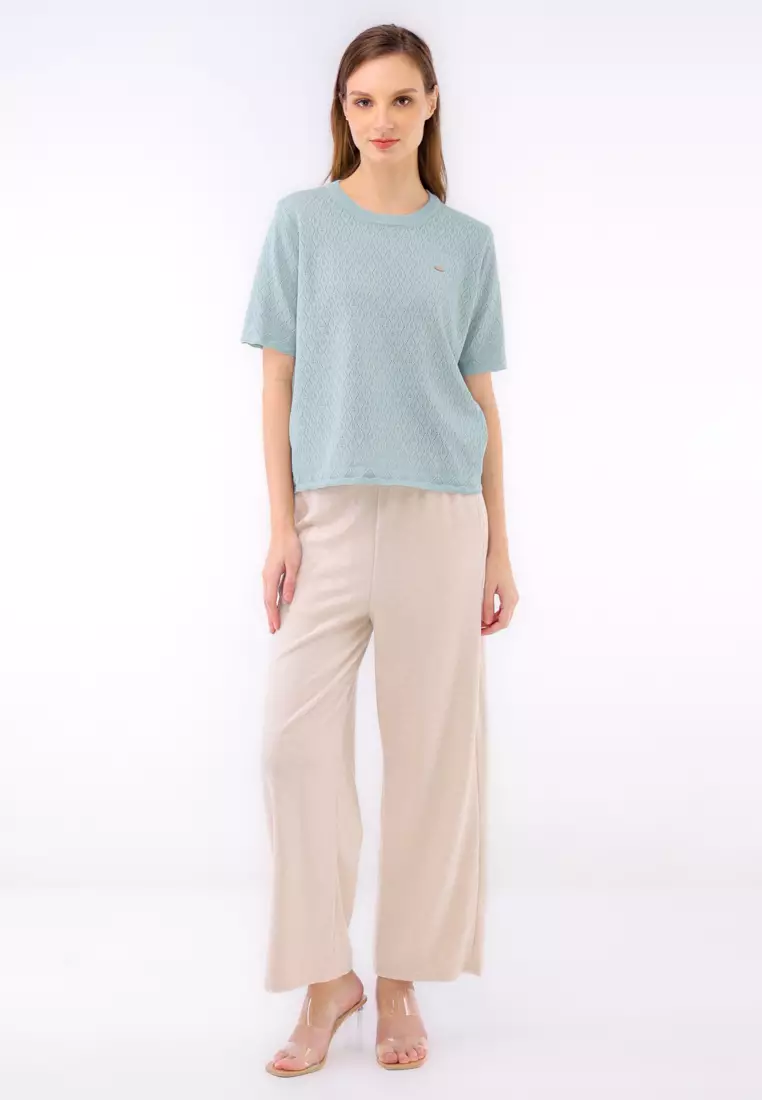 Textured Knitted Short Sleeve Blouse