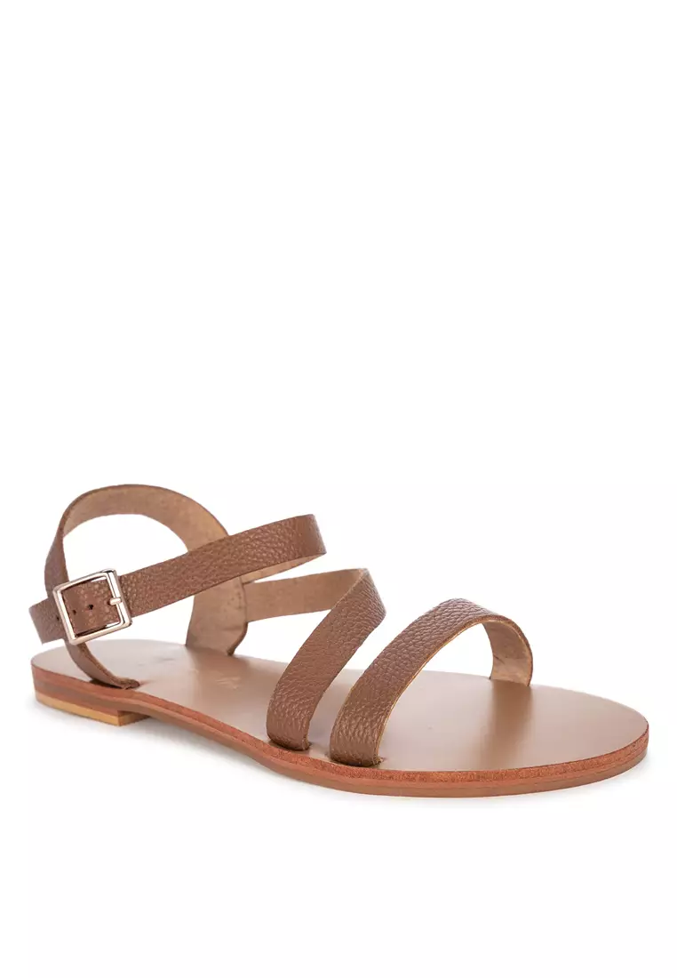 Womens leather clearance flat sandals