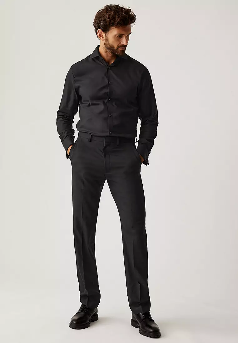 Regular Fit Wool Blend Flat Front Trousers