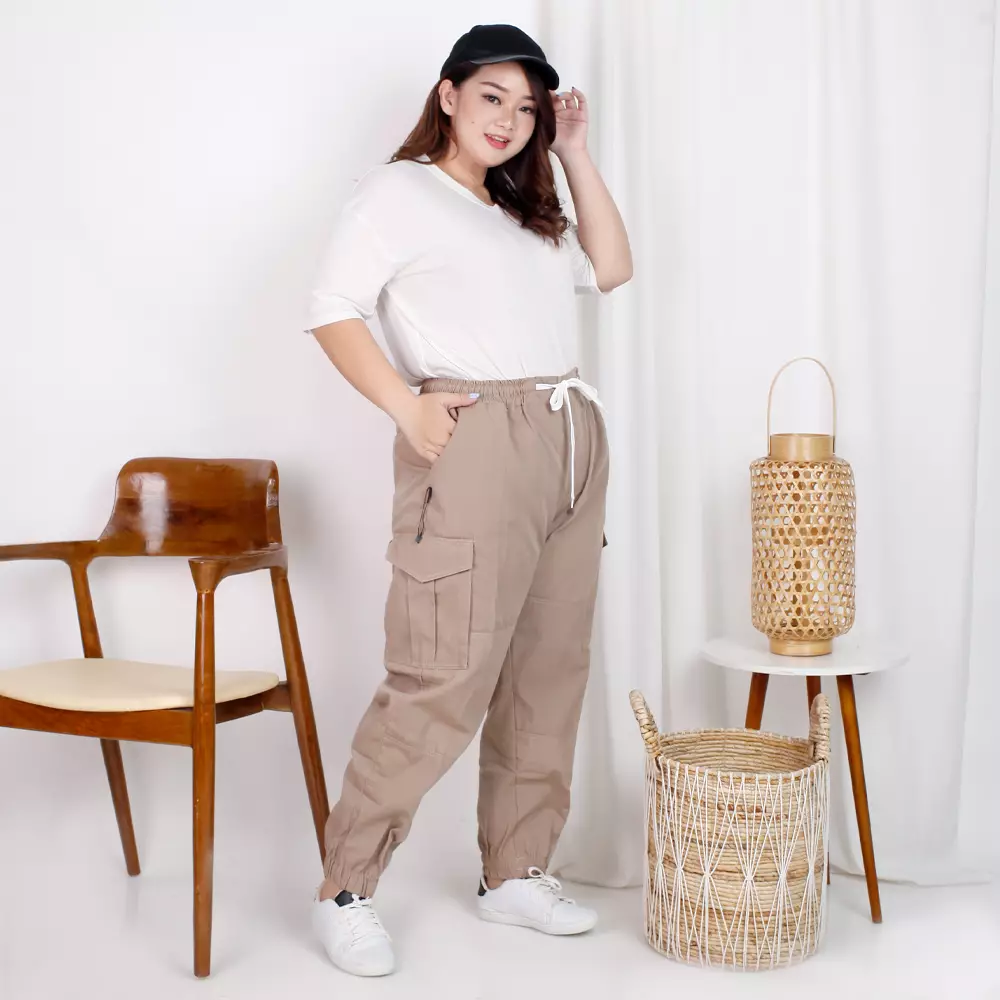 DIVA Celana Wanita Ukuran Big Celana Panjang Cargo Big Size Celana Cargo Over Size - KREM