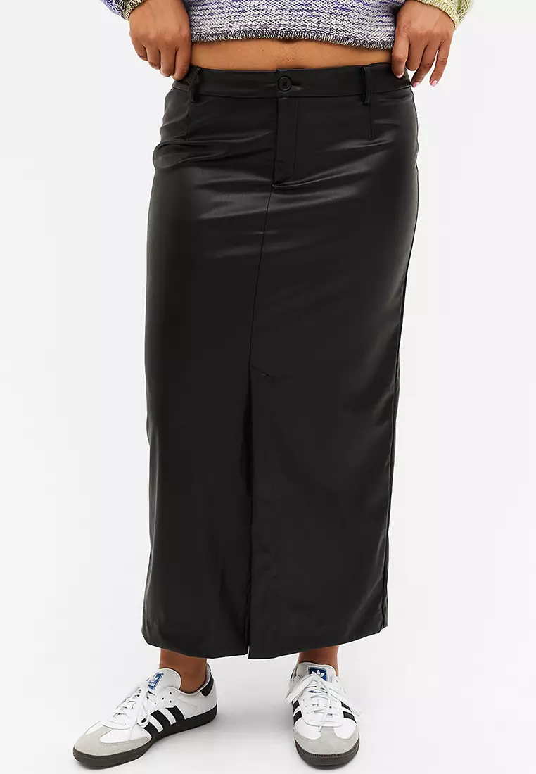 Buy Monki Leather Look Tailored Midi Skirt 2024 Online ZALORA