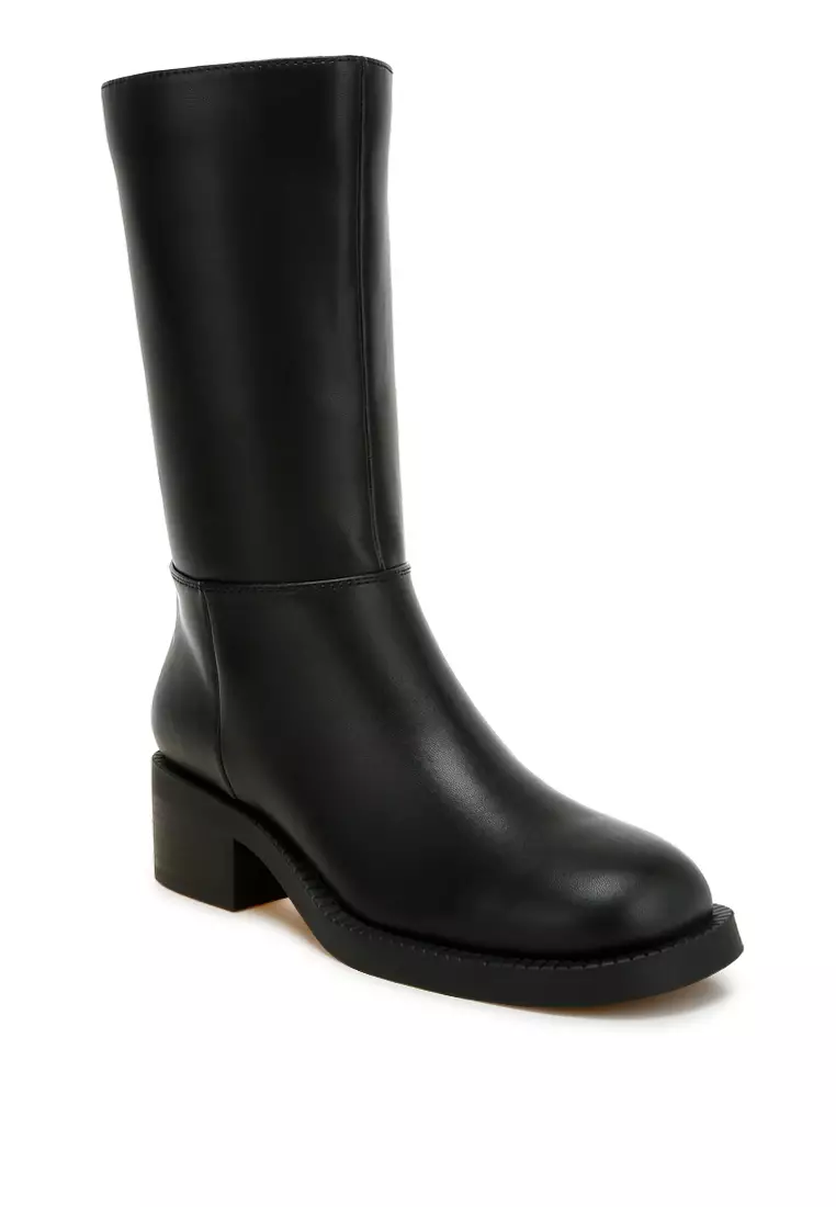 Block Heel Calf Boots in Black