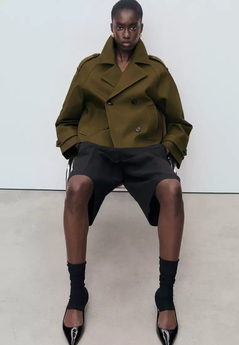 Oversized Short Double-Button Trench Coat