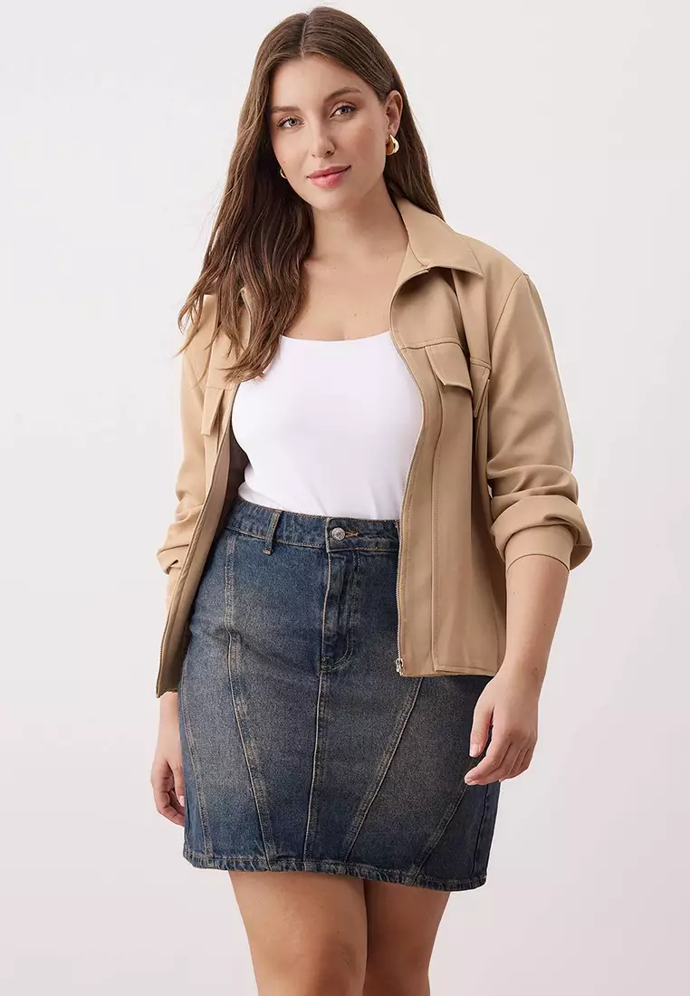 Plus Size Cotton Denim Mini Skirt
