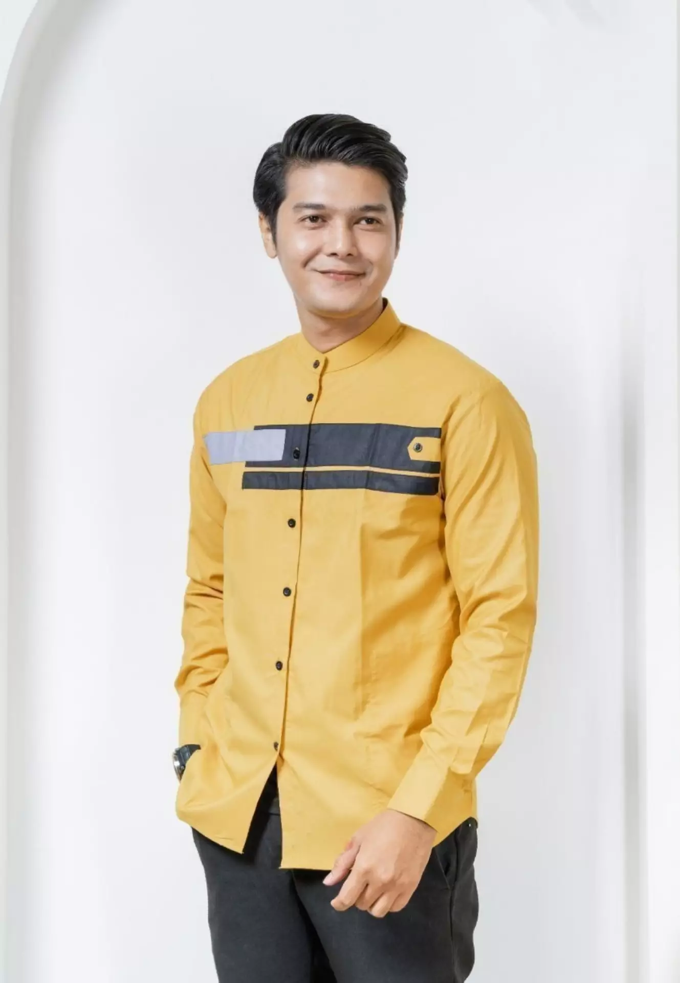 Nasahi Kuning Koko Kombinasi Batik Exclusive Pria Casual Modern Lengan Panjang RS.WAFA