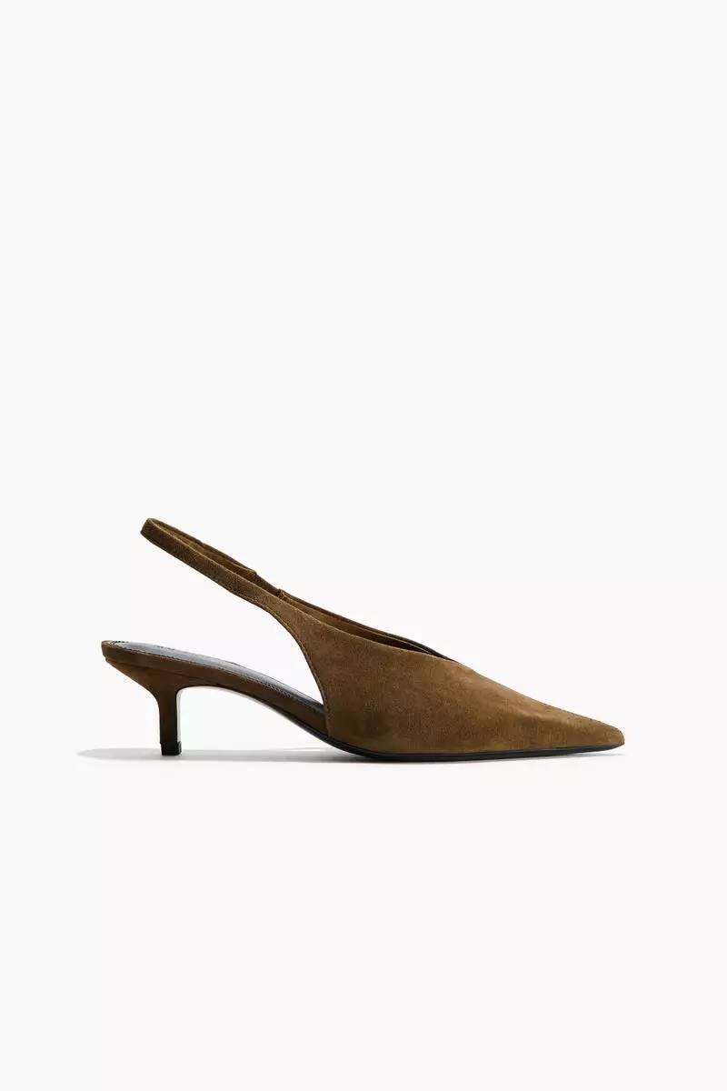 Kitten-heeled leather slingbacks