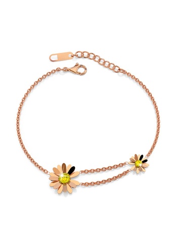 bullion gold sunshine daisy pendent bracelet in rose gold layered steel jewellery