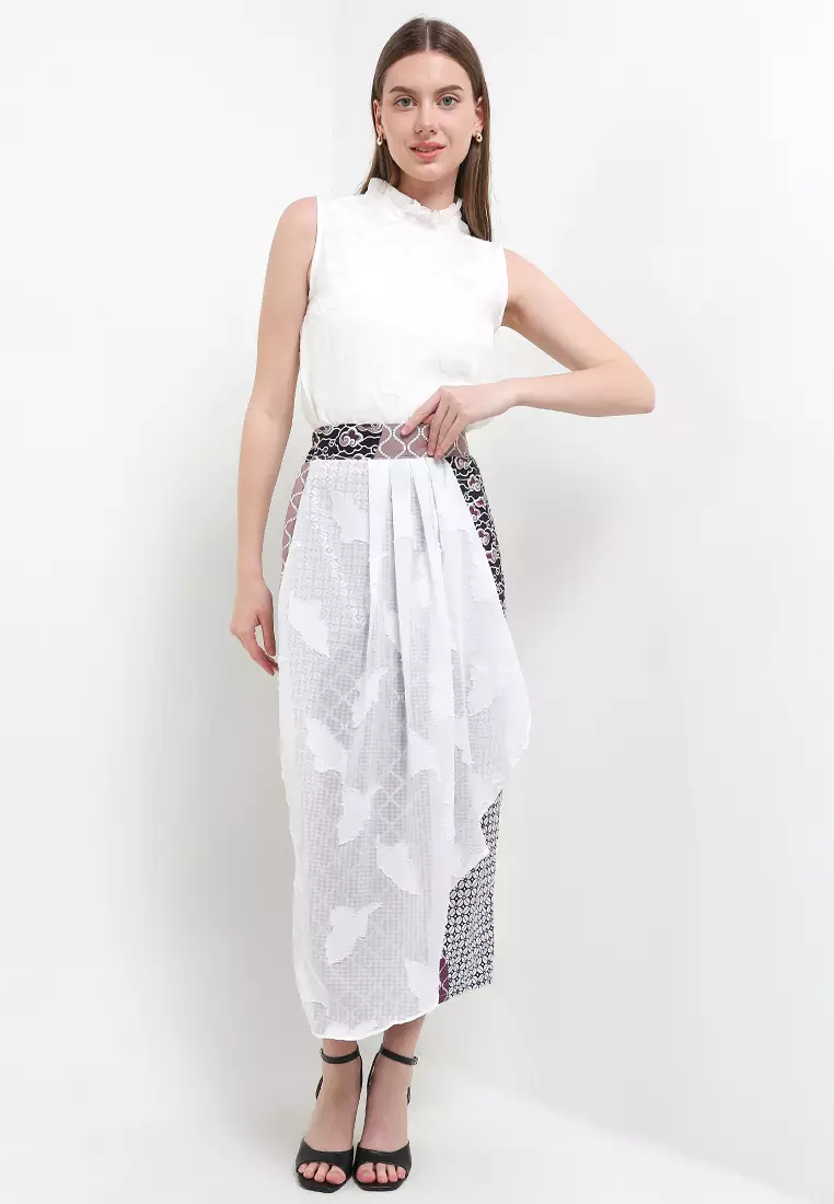 Rok Span Bawahan Batik Wanita Nirmala Katun Chiffon Bordir Maroon