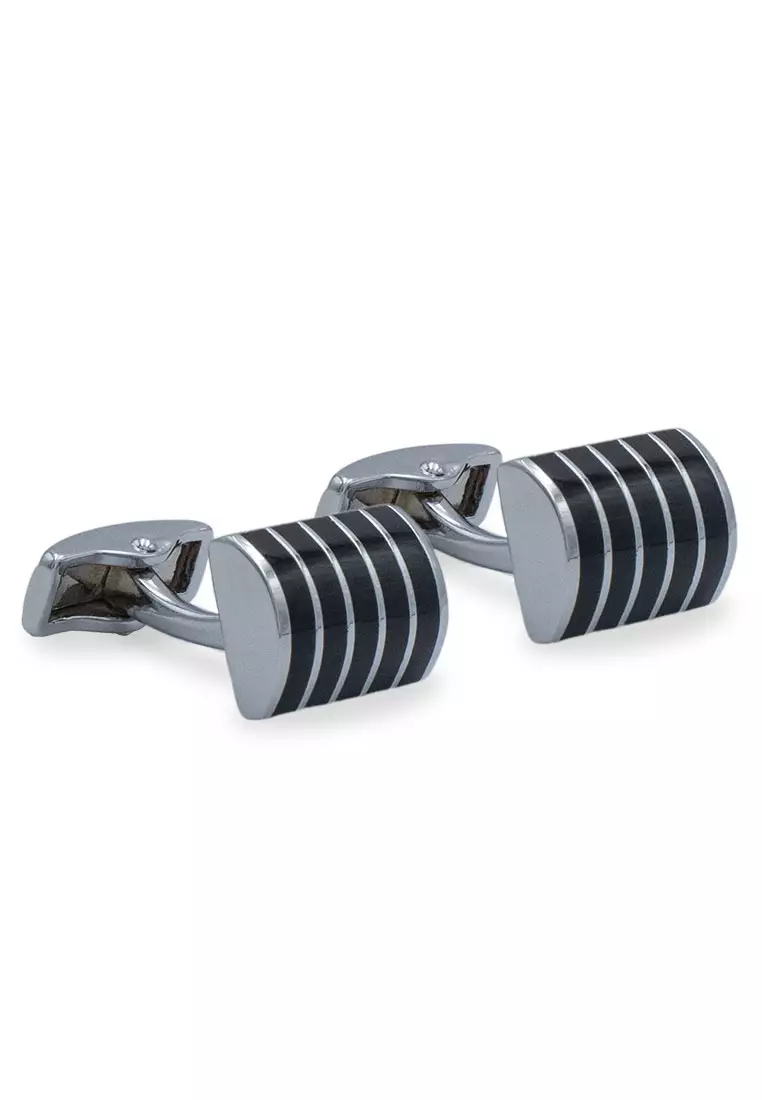 Caribe Chrome Black Ribbed Cufflink