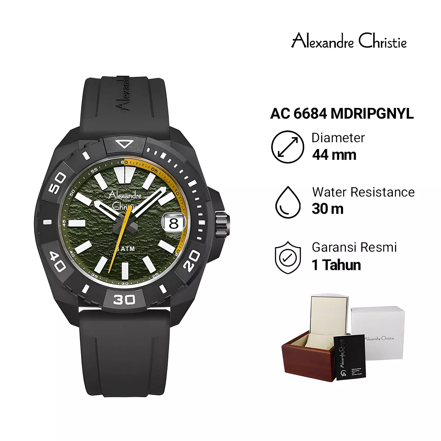 Jam Tangan Analog Pria - Black Yellow - Rubber Strap - 6684 MDRIPGNYL 