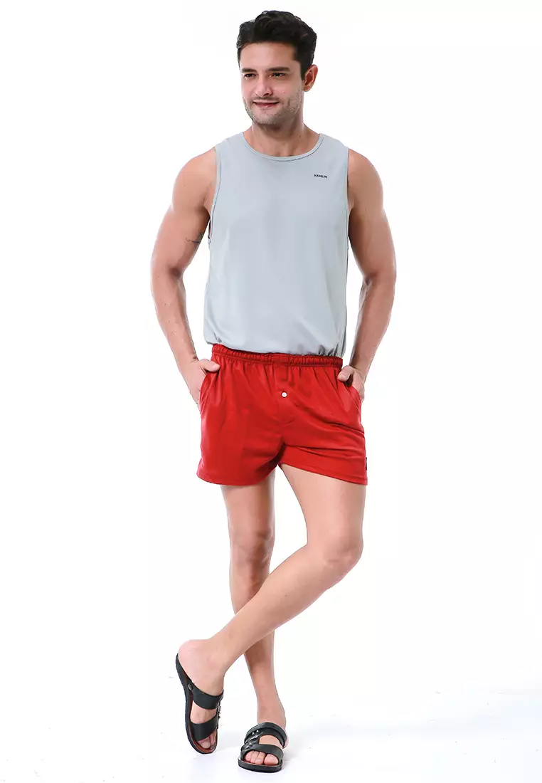Halburt Celana Pendek Santai Pria Boxer Motif Polos Material Baby Terry ORIGINAL - Maroon