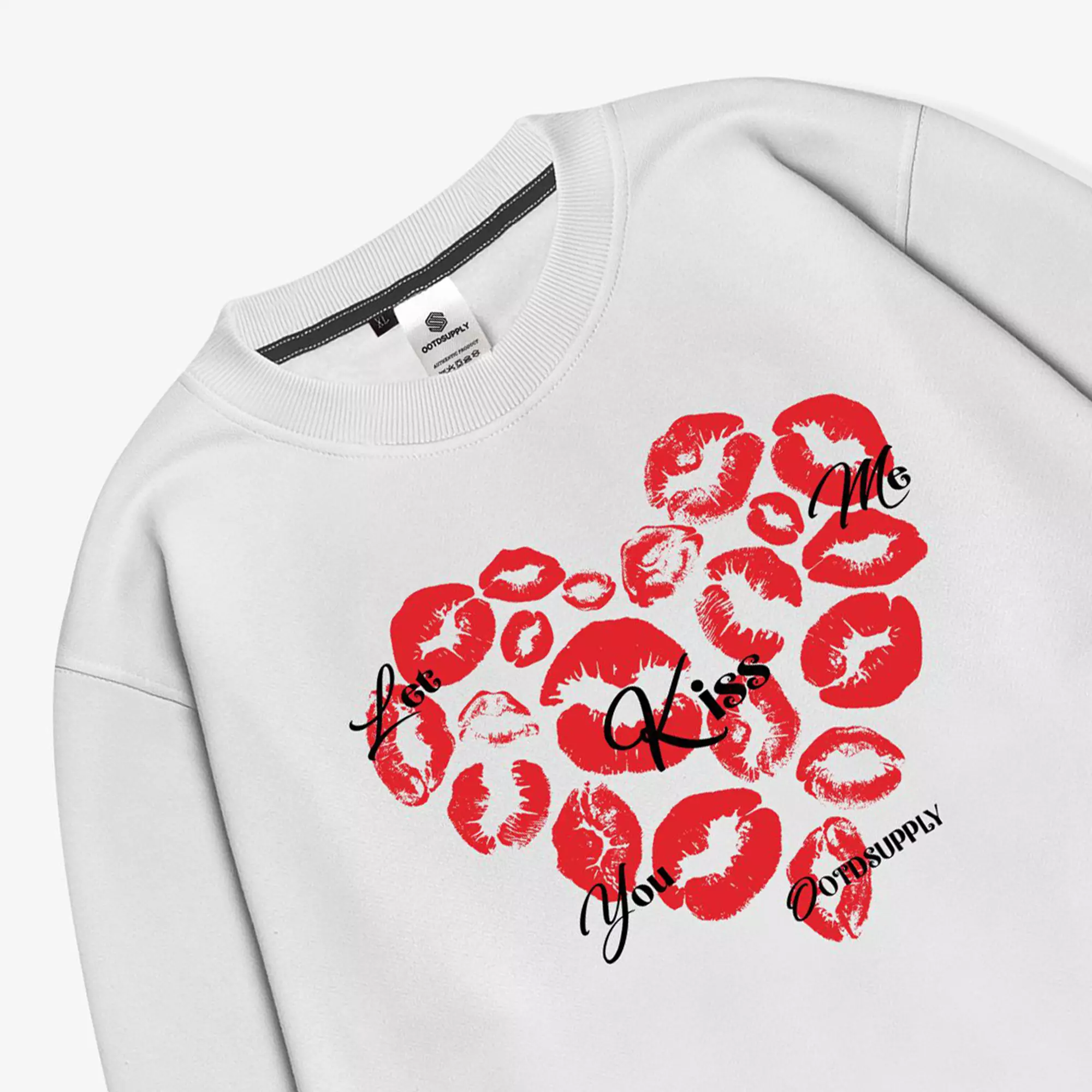 OOTDSUPPLY Crewneck Kiss Me Black & White | Sweater Pria & Wanita CN113