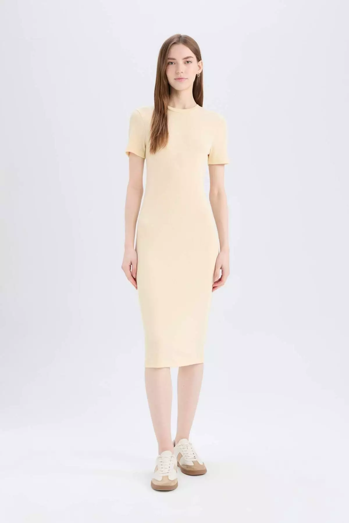 Buy DeFacto Bodycon Body Hugging Crew Neck Basic Plain Ribbed Camisole Short  Sleeve Midi Dress E6926Ax25Sp Online | ZALORA Malaysia