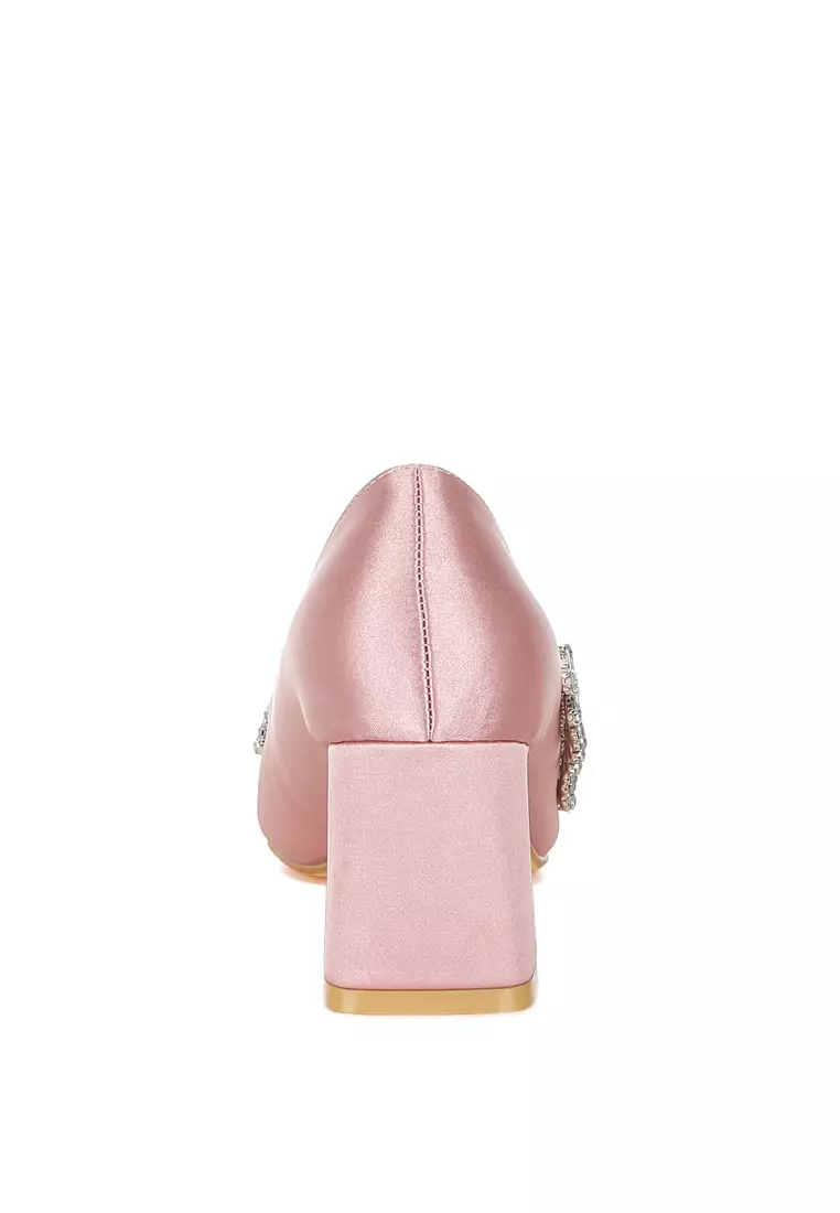 Satin Diamante Embellished Pumps in Blush