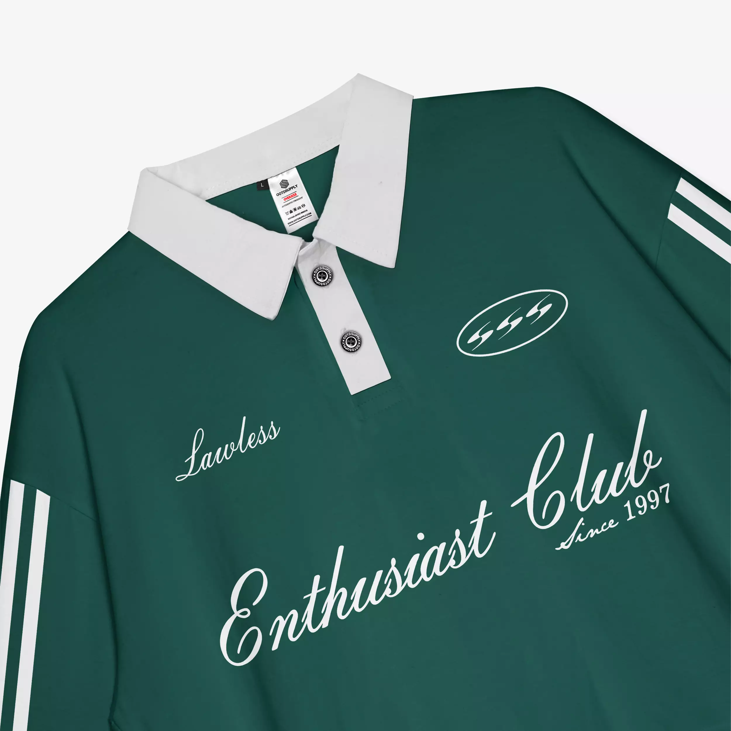 OOTDSUPPLY Oversize Polo Crop Shirt Enthusiast Club Dark Army l Polo Crop Pria dan Wanita OVZ-CPS005