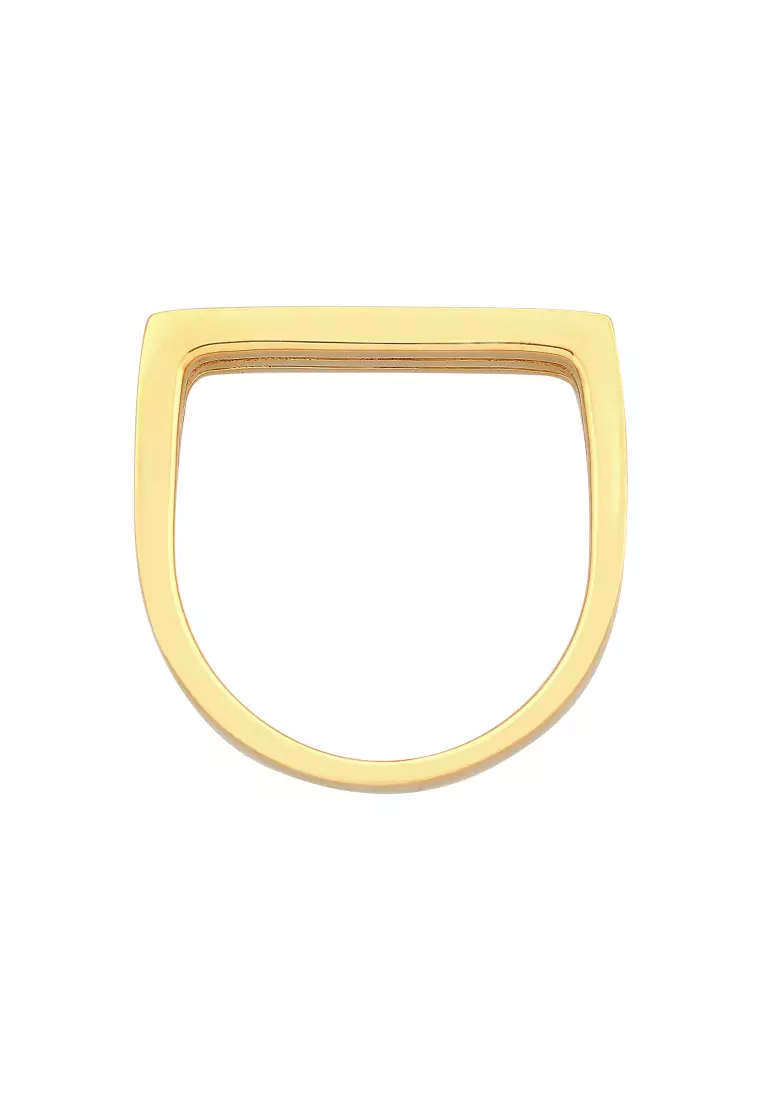 Ring Signet Rectangle Grooves Gold Plated