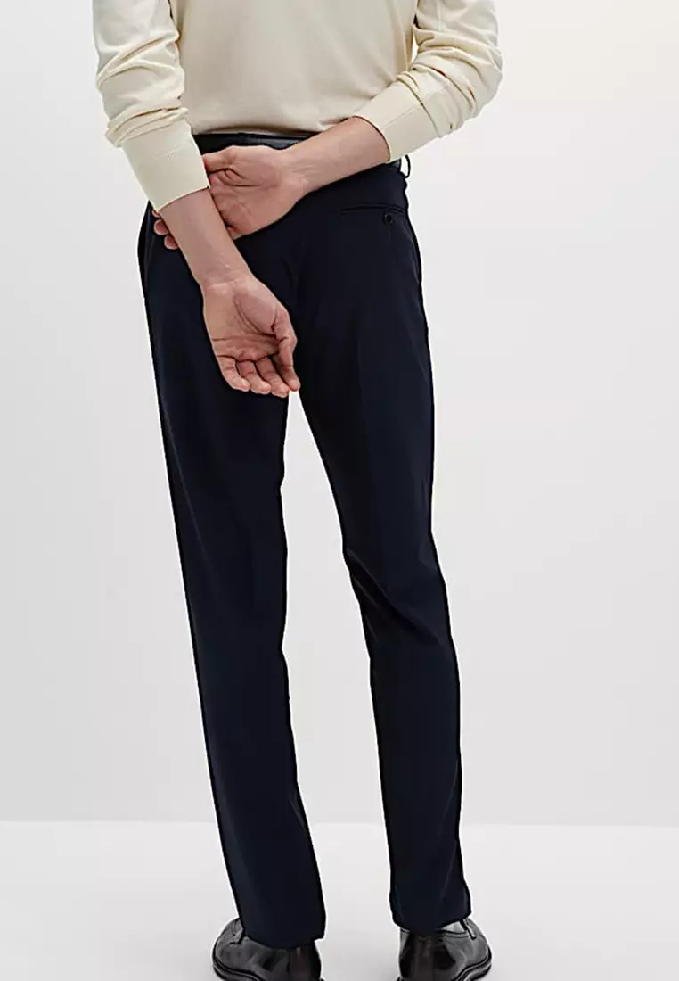 Tailored Fit Flat Front Check Trousers