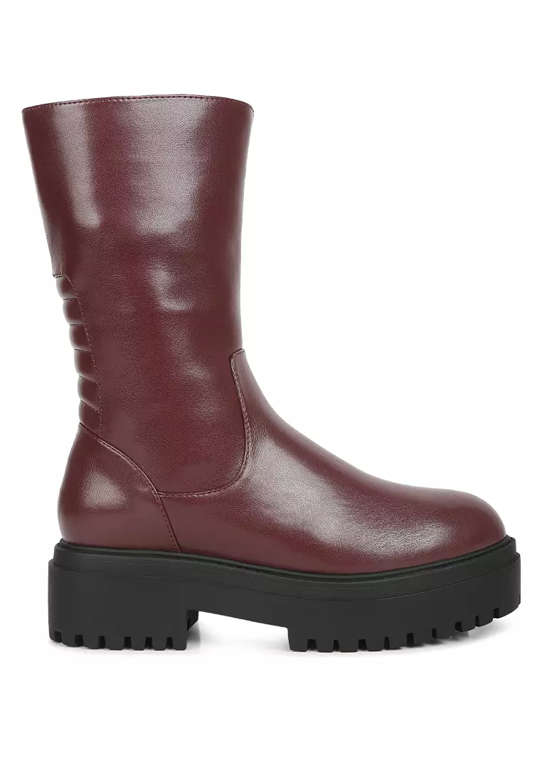 Discount on London Rag  shoes - SKU: Burgundy Panelled Lug Sole Boots