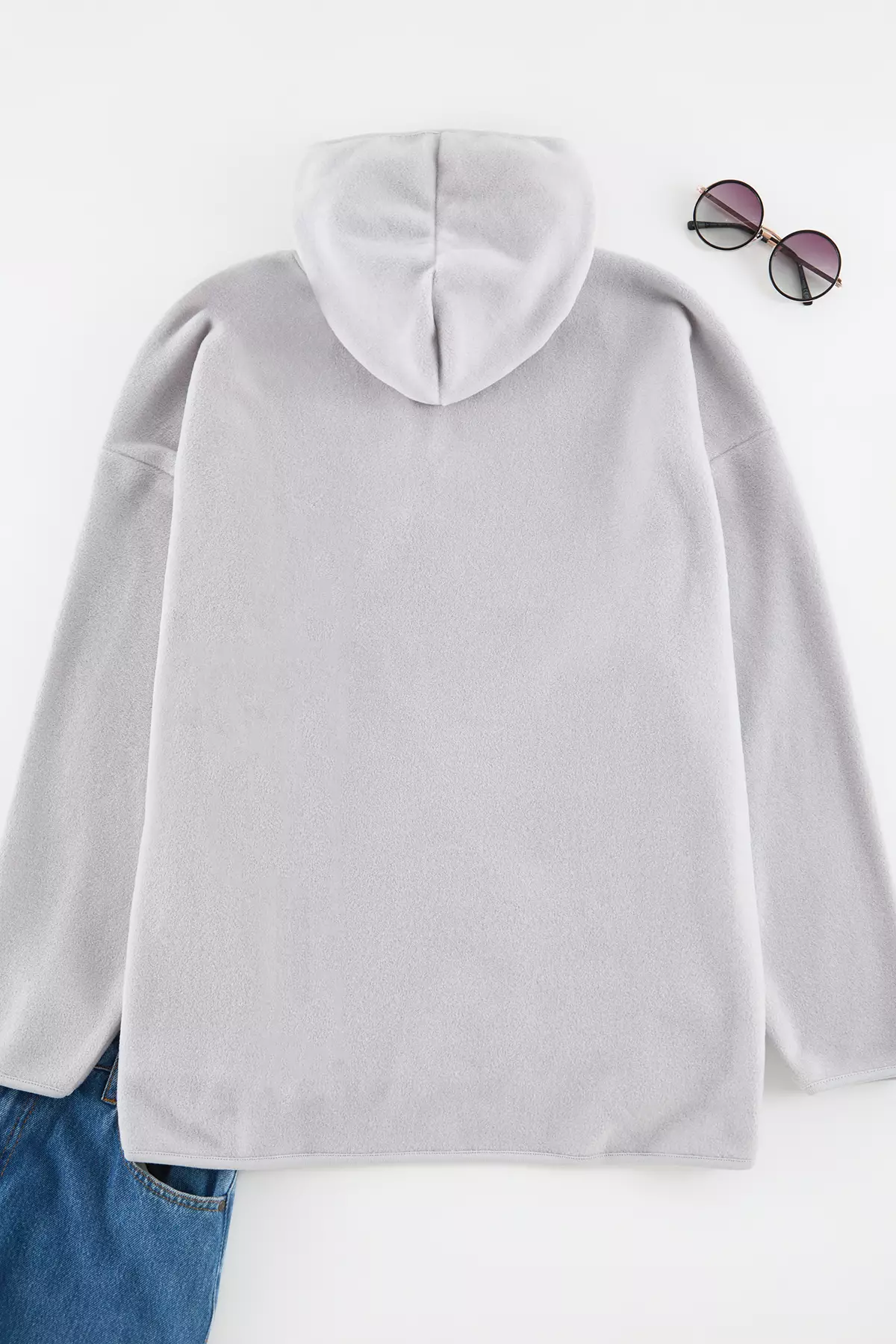 Plus Size Grey Fleece Hooded And Zip Sweatshirt - Tbbaw25Ao00030