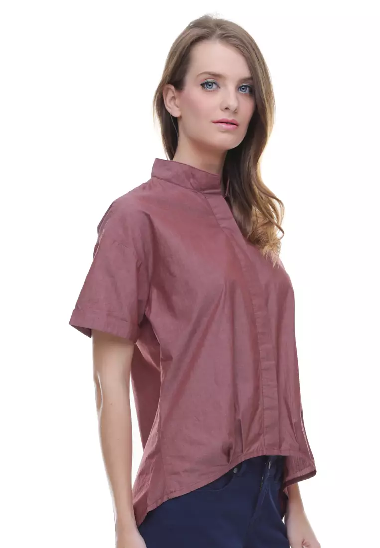 LGS - Regular Fit - Kemeja Wanita - Kerah Berdiri - Merah - LSH.386.N1396L.610.C