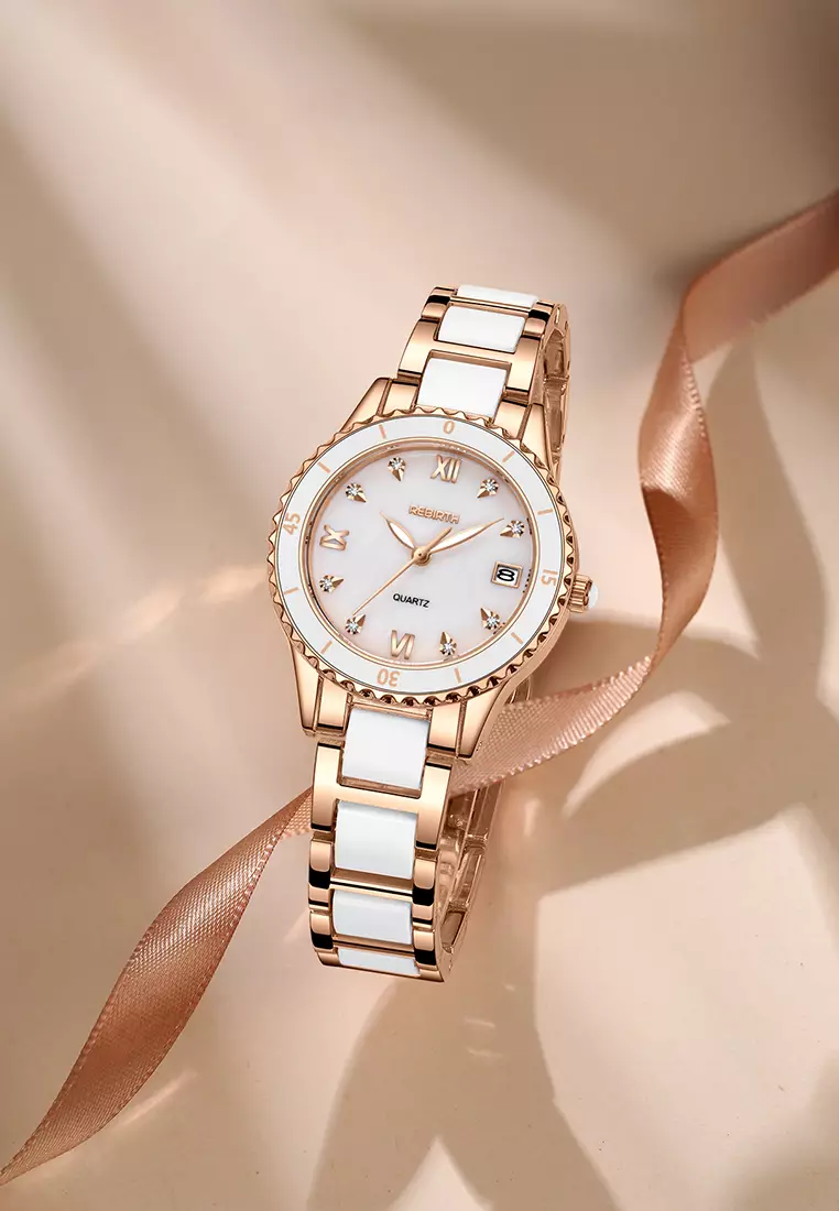 Jam Tangan Wanita Korea Berlian Original Anti Air Tali Keramik Jam Tangan Cewek New Wanita rosewhite