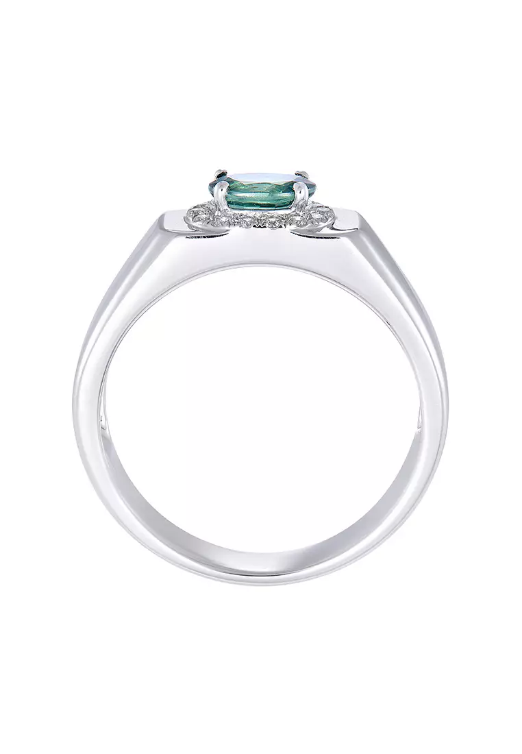 HABIB Bezel Green Shapphire and Diamond Groove Men's Ring in 925 Silver Palladium 250890723(PLD)-GS