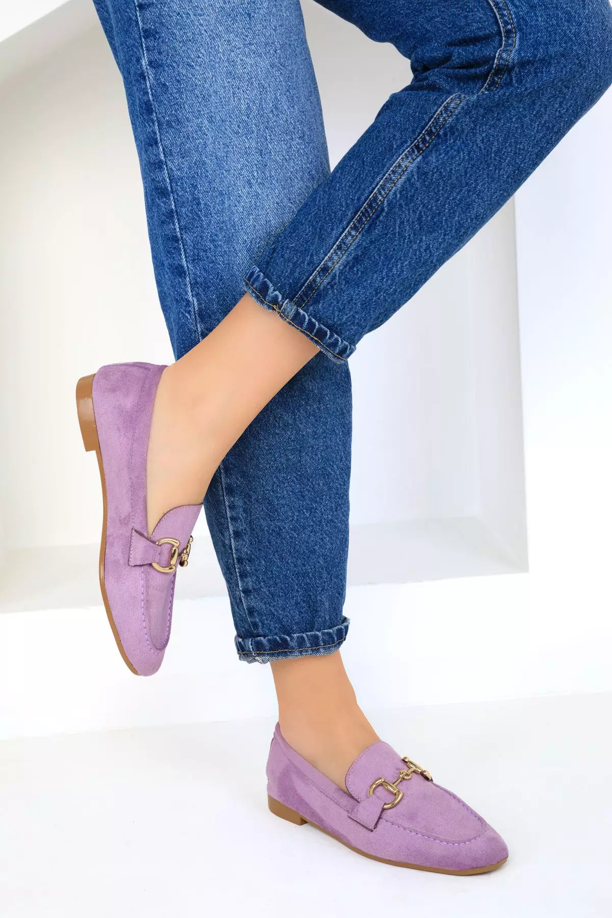 Metal Detail Suede Flats