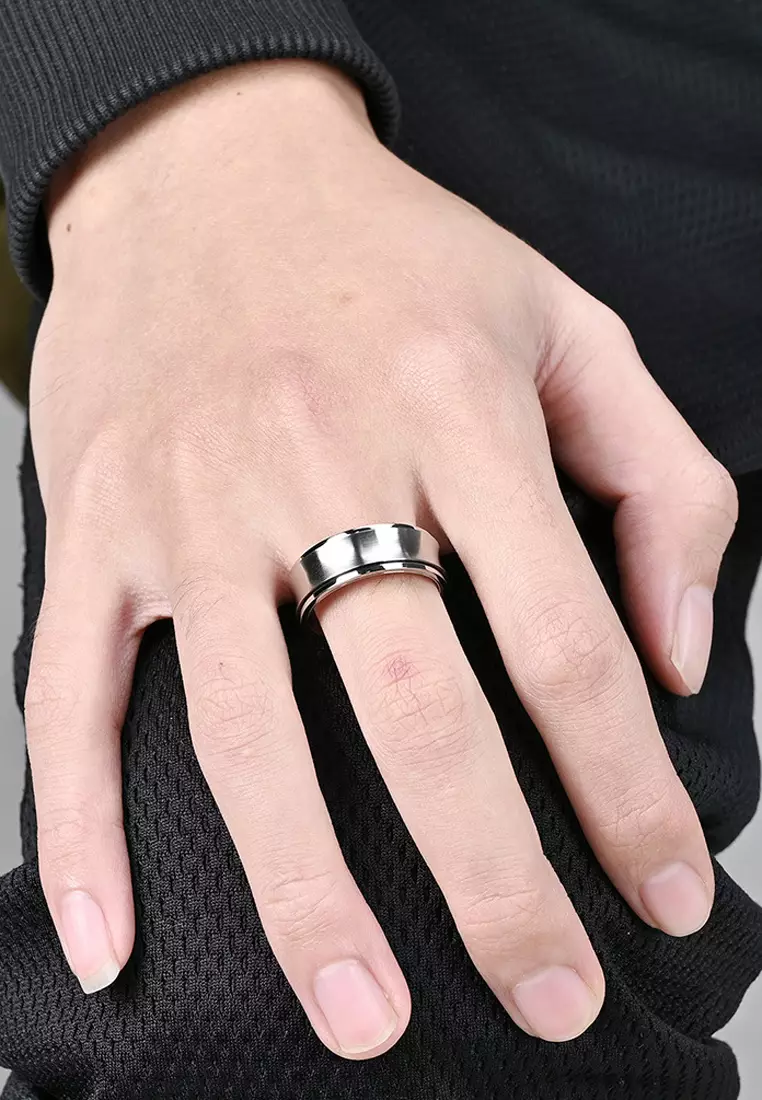 型男凹弧鈦鋼介子戒子