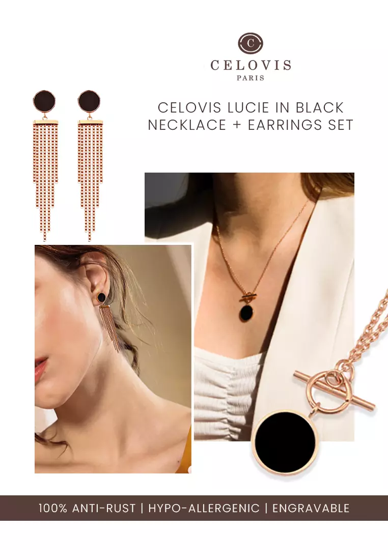 CELOVIS - Lucie in Black Toggle Clasp Necklace + Earrings Jewellery Set