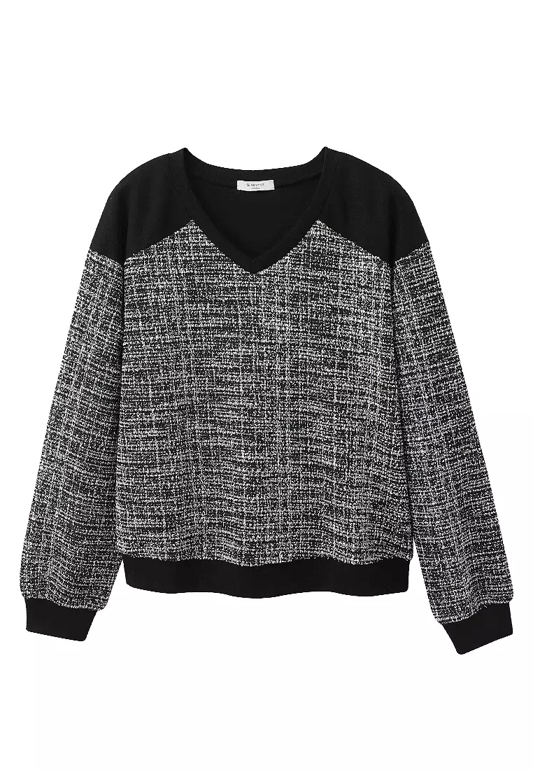Metallic-Detail V-Neck Top [AB19943]