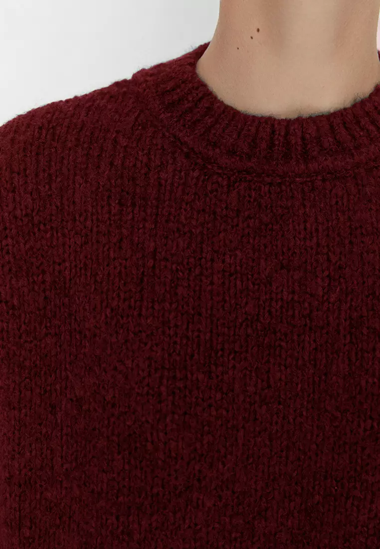 Burgundy Wide Fit Soft Textured Basic Knitwear Sweater