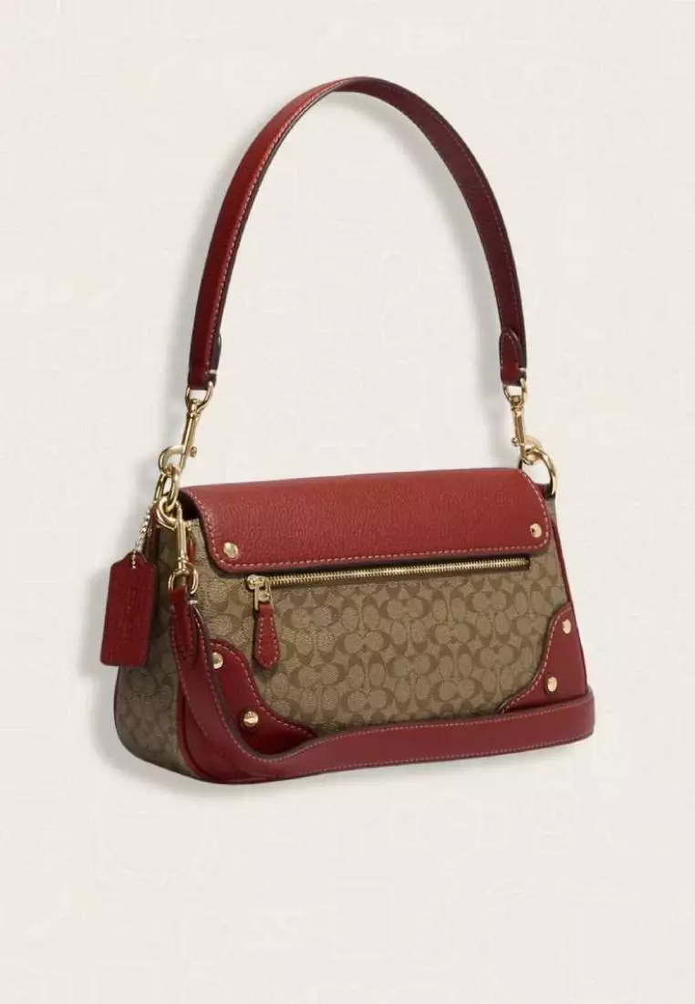 Coach Millie Shoulder Bag In Colorblock Signature Canvas Khaki Terracotta