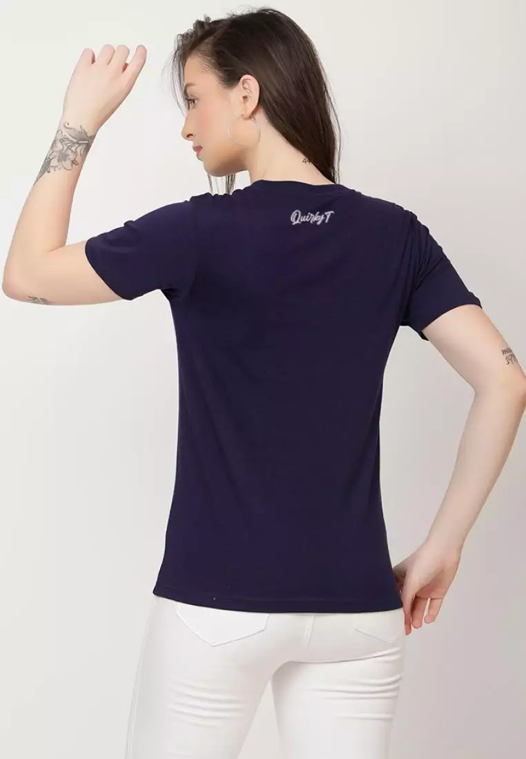 Dream Print Relaxed Short Sleeve Stylish Navy Blue Cotton Casual Graphic Print Tee/TShirt