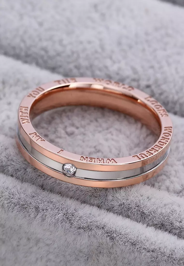 Genuine Single Diamond Set Wedding Band Two-Tone Gold Titanium - 8