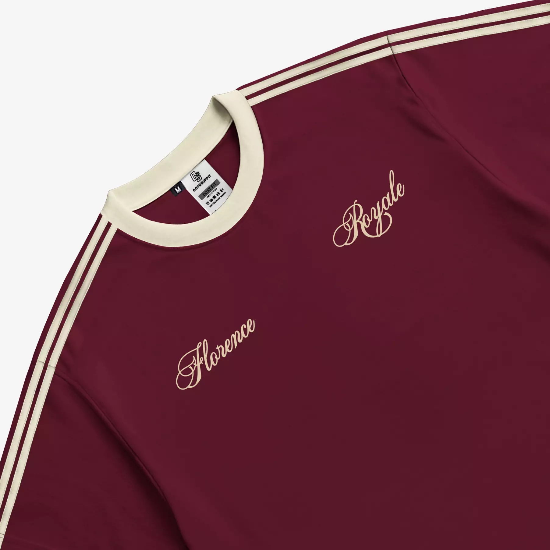 OOTDSUPPLY Oversize Boxy Double Stripe Florence Marron l T-Shirt Boxyfit OOTD l Kaos Lengan Pendek Sporty | Luxury Series | OS-OVZ-BX-DS-002