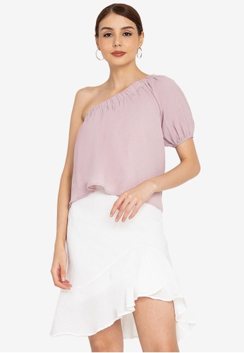 ZALORA OCCASION pink Textured One Shoulder Top DC978AA9F31D7CGS_1