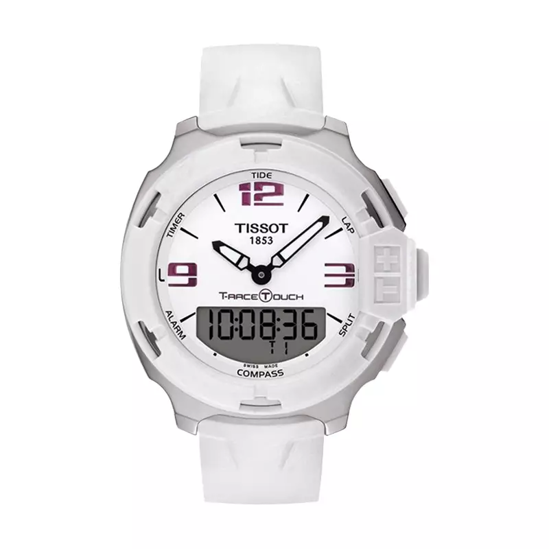 Jam Tangan Unisex TISSOT T Race T081.420.17.017.00 Touch Digital Analog Dial White Rubber Strap