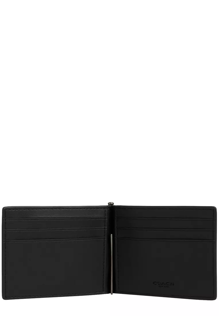 Slim Money Clip Billfold Wallet In Signature Canvas in Charcoal/ Black CY059