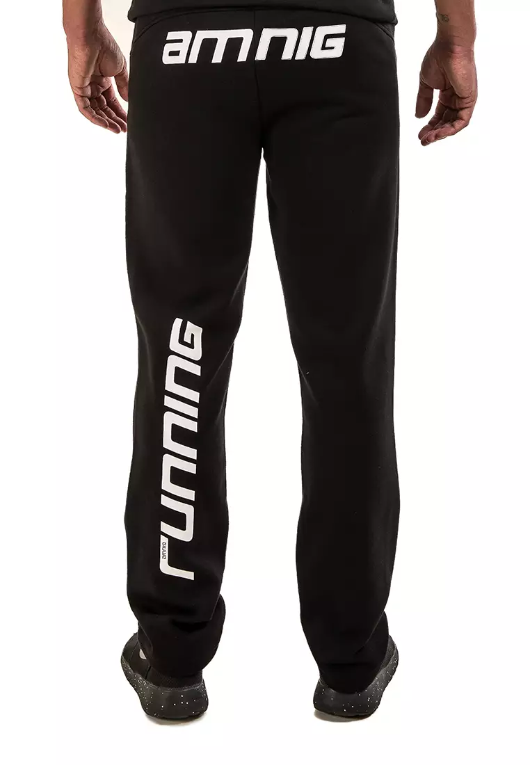 Amnig Unisex Sports Running Sweatpants (Black/White)
