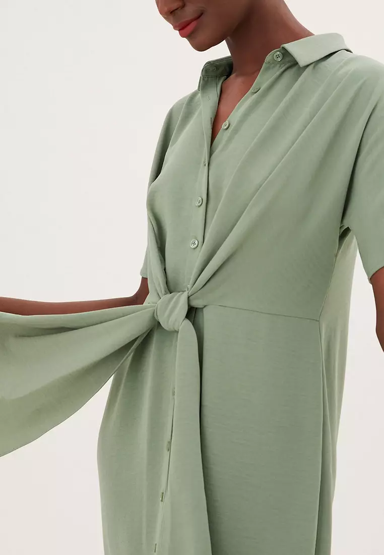 Tie Front Midi Shirt Dress